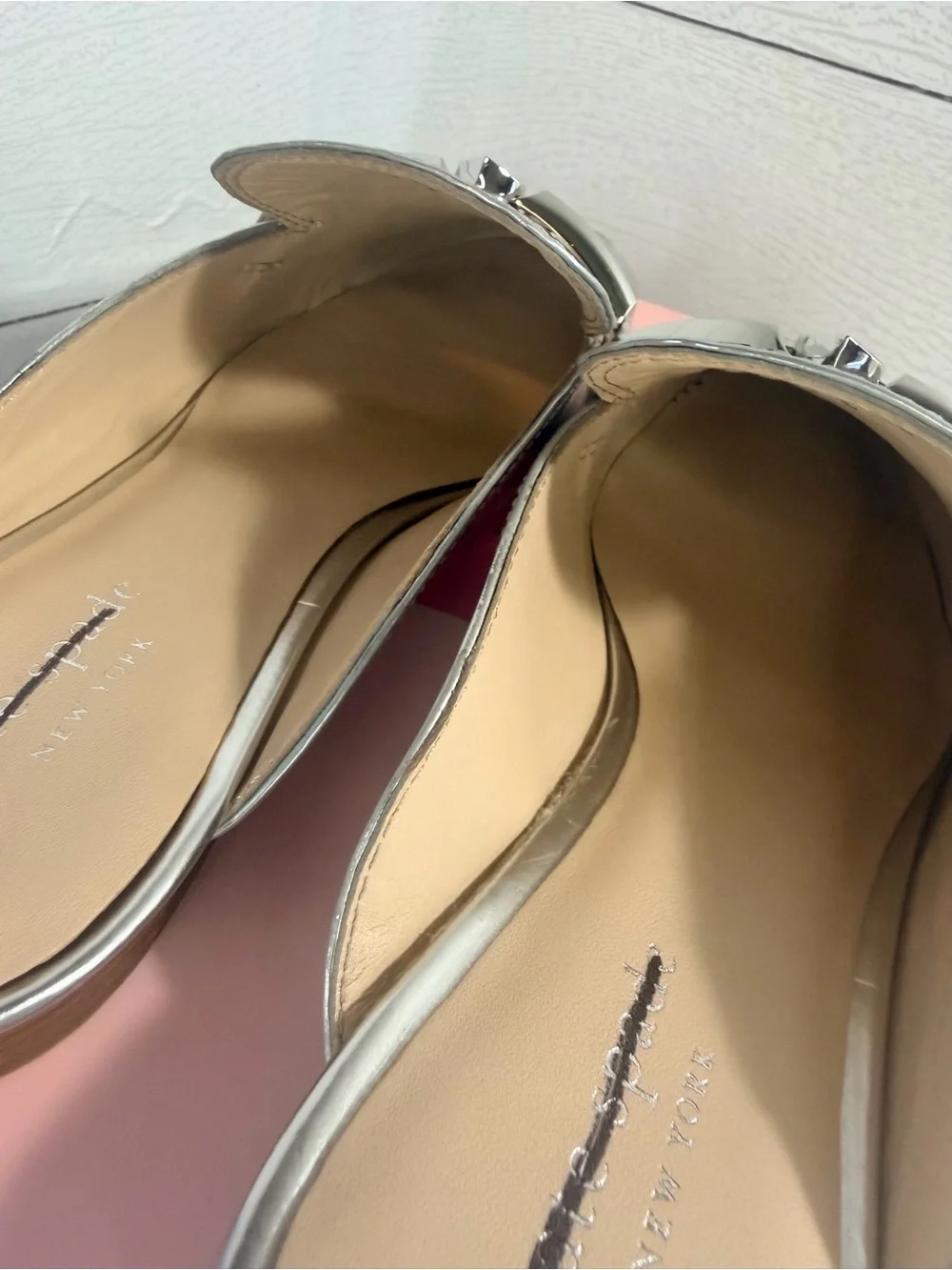 kate spade Silver Metallic Leather Mule Clogs